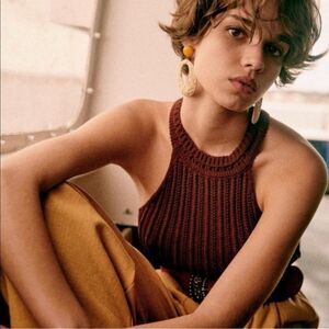 NWT Sezane Jessica Cable Knit Sweater Halter Top Size Medium